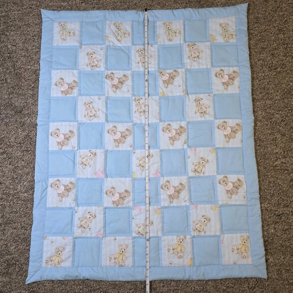 Baby Quilt Handmade Boy's Blue Crib Blanket 33½